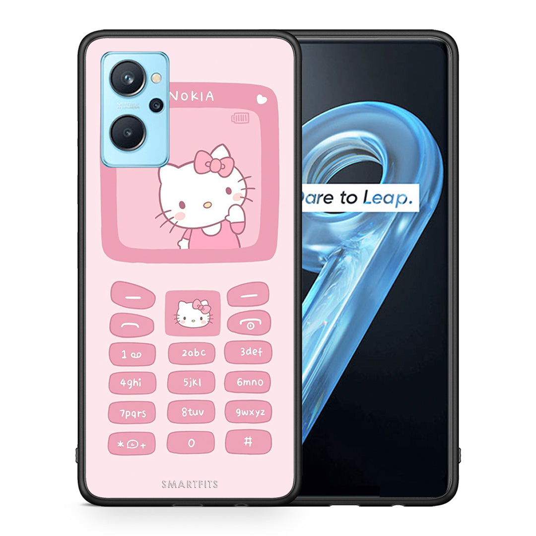 Θήκη Αγίου Βαλεντίνου Realme 9i Hello Kitten από τη Smartfits με σχέδιο στο πίσω μέρος και μαύρο περίβλημα | Realme 9i Hello Kitten case with colorful back and black bezels