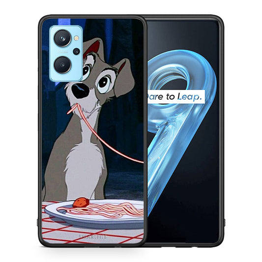 Θήκη Αγίου Βαλεντίνου Realme 9i Lady And Tramp 1 από τη Smartfits με σχέδιο στο πίσω μέρος και μαύρο περίβλημα | Realme 9i Lady And Tramp 1 case with colorful back and black bezels