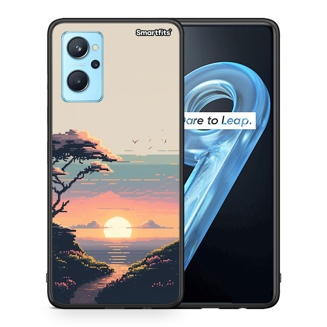 Θήκη Realme 9i Pixel Sunset από τη Smartfits με σχέδιο στο πίσω μέρος και μαύρο περίβλημα | Realme 9i Pixel Sunset case with colorful back and black bezels