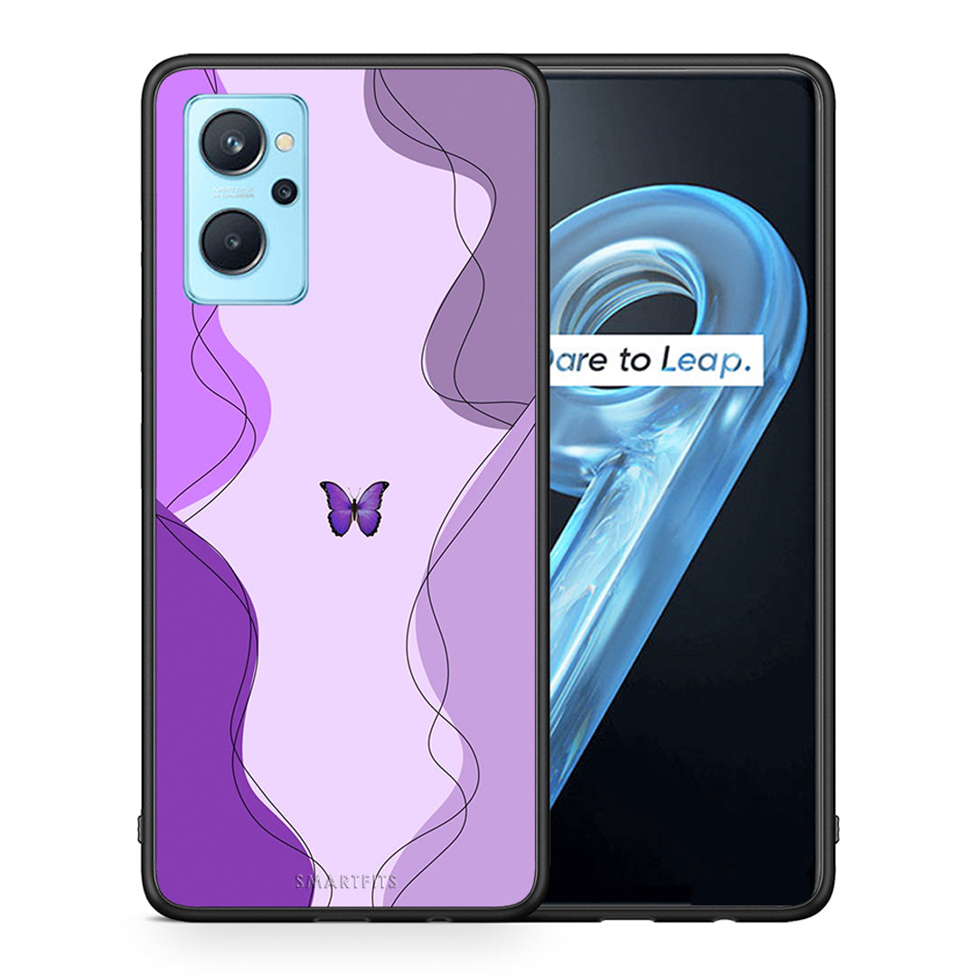 Θήκη Αγίου Βαλεντίνου Realme 9i Purple Mariposa από τη Smartfits με σχέδιο στο πίσω μέρος και μαύρο περίβλημα | Realme 9i Purple Mariposa case with colorful back and black bezels