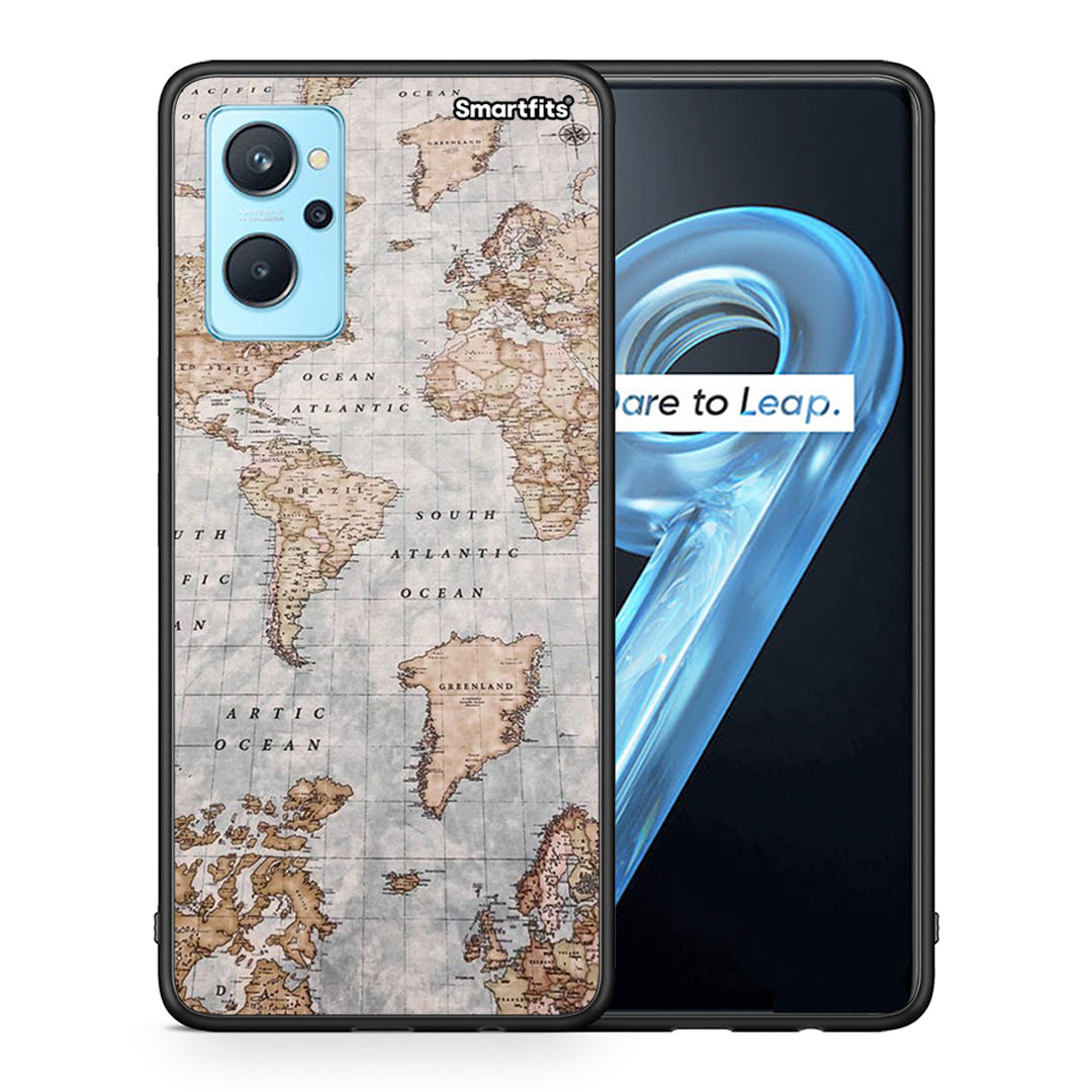 Θήκη Realme 9i World Map από τη Smartfits με σχέδιο στο πίσω μέρος και μαύρο περίβλημα | Realme 9i World Map case with colorful back and black bezels
