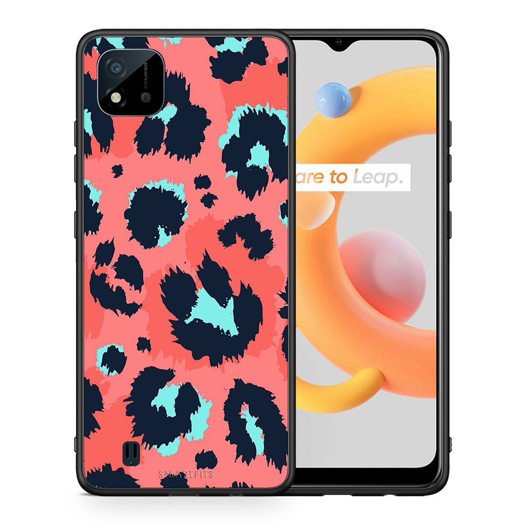 Θήκη Realme C11 2021 Pink Leopard Animal από τη Smartfits με σχέδιο στο πίσω μέρος και μαύρο περίβλημα | Realme C11 2021 Pink Leopard Animal case with colorful back and black bezels