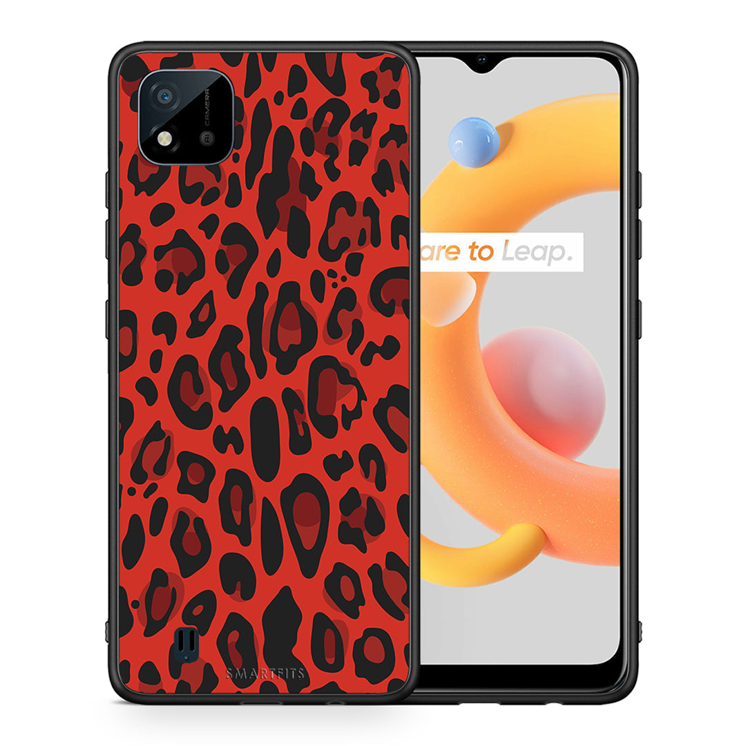 Θήκη Realme C11 2021 Red Leopard Animal από τη Smartfits με σχέδιο στο πίσω μέρος και μαύρο περίβλημα | Realme C11 2021 Red Leopard Animal case with colorful back and black bezels