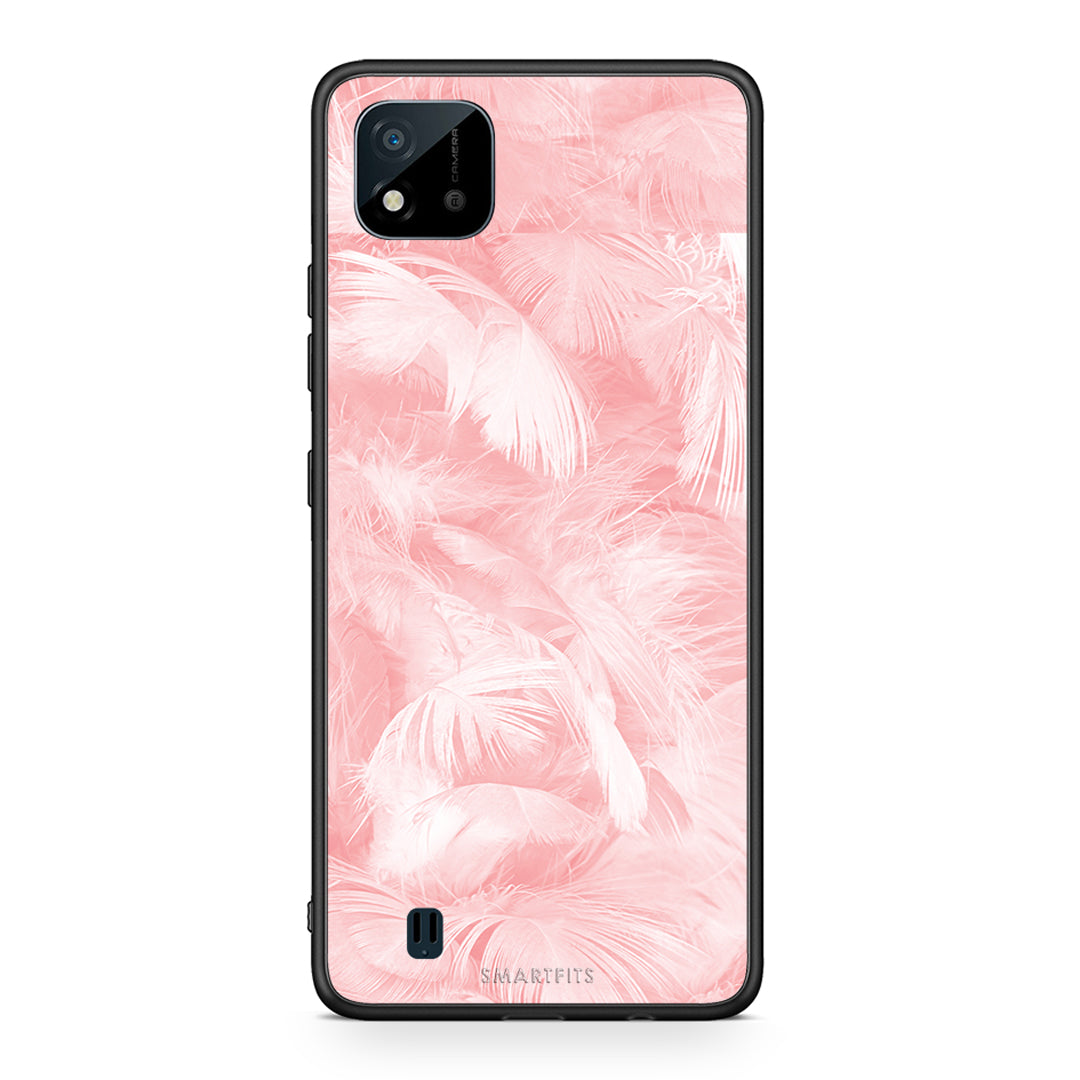 33 - Realme C11 2021 Pink Feather Boho case, cover, bumper