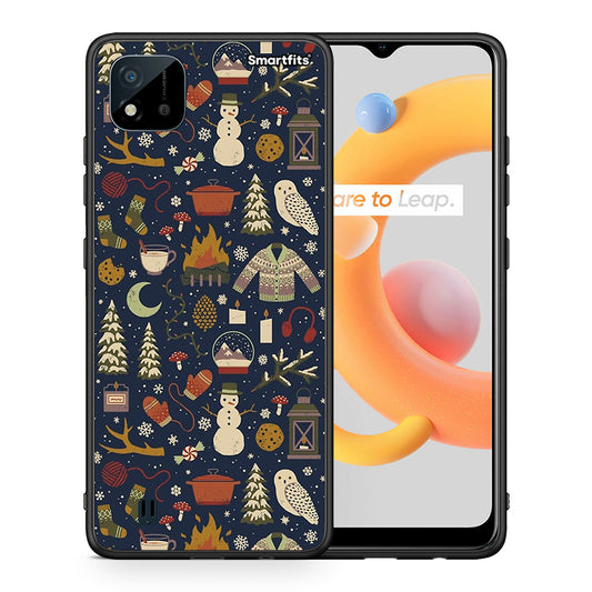 Θήκη Realme C11 2021 Christmas Elements από τη Smartfits με σχέδιο στο πίσω μέρος και μαύρο περίβλημα | Realme C11 2021 Christmas Elements case with colorful back and black bezels