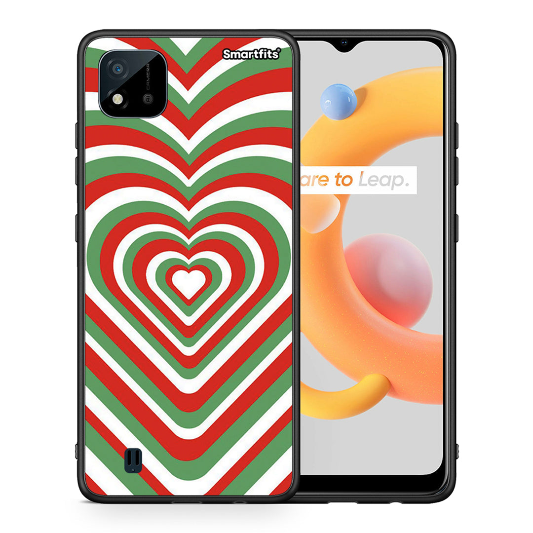 Θήκη Realme C11 2021 Christmas Hearts από τη Smartfits με σχέδιο στο πίσω μέρος και μαύρο περίβλημα | Realme C11 2021 Christmas Hearts case with colorful back and black bezels