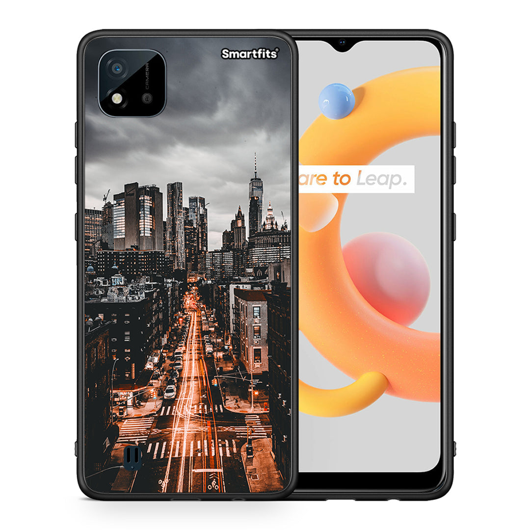 Θήκη Realme C11 2021 City Lights από τη Smartfits με σχέδιο στο πίσω μέρος και μαύρο περίβλημα | Realme C11 2021 City Lights case with colorful back and black bezels