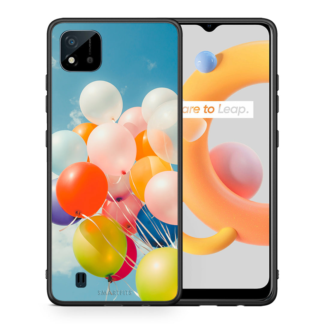 Θήκη Realme C11 2021 Colorful Balloons από τη Smartfits με σχέδιο στο πίσω μέρος και μαύρο περίβλημα | Realme C11 2021 Colorful Balloons case with colorful back and black bezels