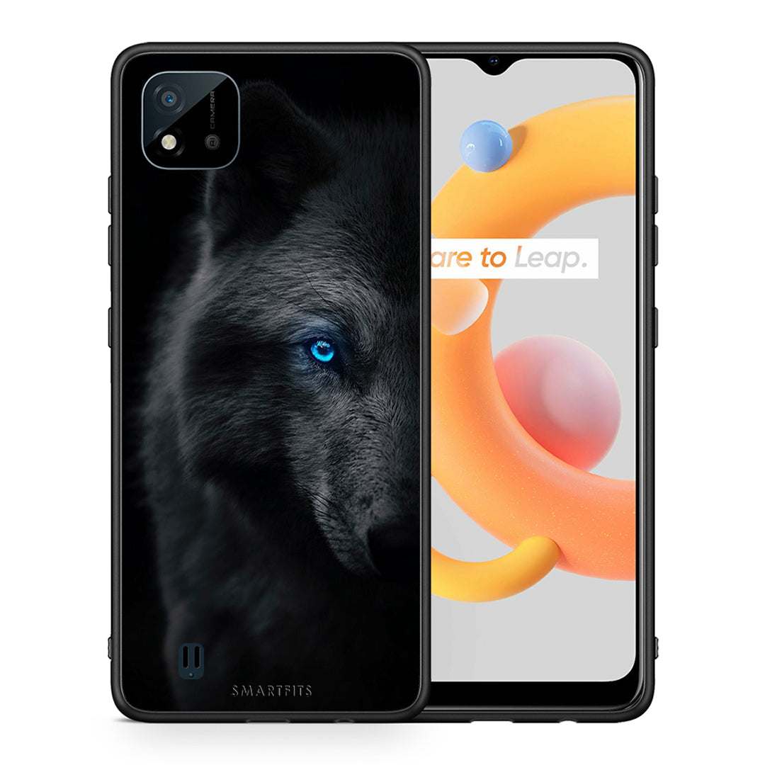 Θήκη Realme C11 2021 Dark Wolf από τη Smartfits με σχέδιο στο πίσω μέρος και μαύρο περίβλημα | Realme C11 2021 Dark Wolf case with colorful back and black bezels