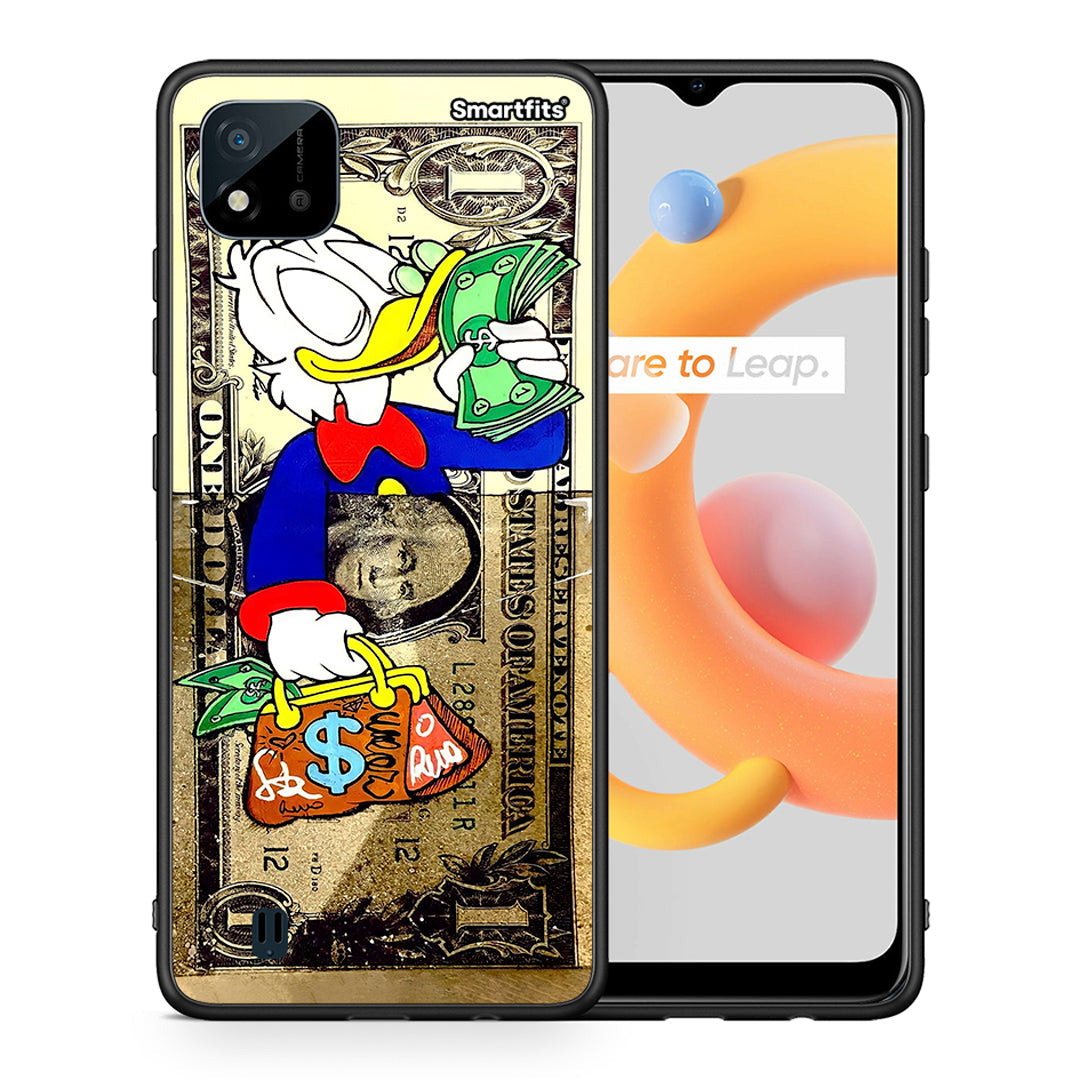 Θήκη Realme C11 2021 Duck Money από τη Smartfits με σχέδιο στο πίσω μέρος και μαύρο περίβλημα | Realme C11 2021 Duck Money case with colorful back and black bezels