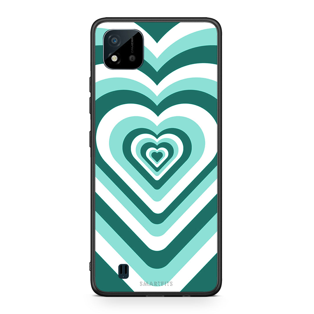 Realme C11 2021 Green Hearts θήκη από τη Smartfits με σχέδιο στο πίσω μέρος και μαύρο περίβλημα | Smartphone case with colorful back and black bezels by Smartfits