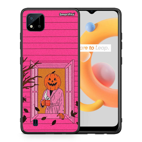 Θήκη Realme C11 2021 Halloween Pumpkin Lady από τη Smartfits με σχέδιο στο πίσω μέρος και μαύρο περίβλημα | Realme C11 2021 Halloween Pumpkin Lady case with colorful back and black bezels