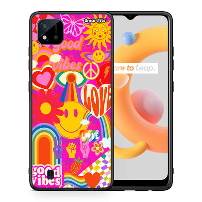 Θήκη Realme C11 2021 Hippie Love από τη Smartfits με σχέδιο στο πίσω μέρος και μαύρο περίβλημα | Realme C11 2021 Hippie Love case with colorful back and black bezels