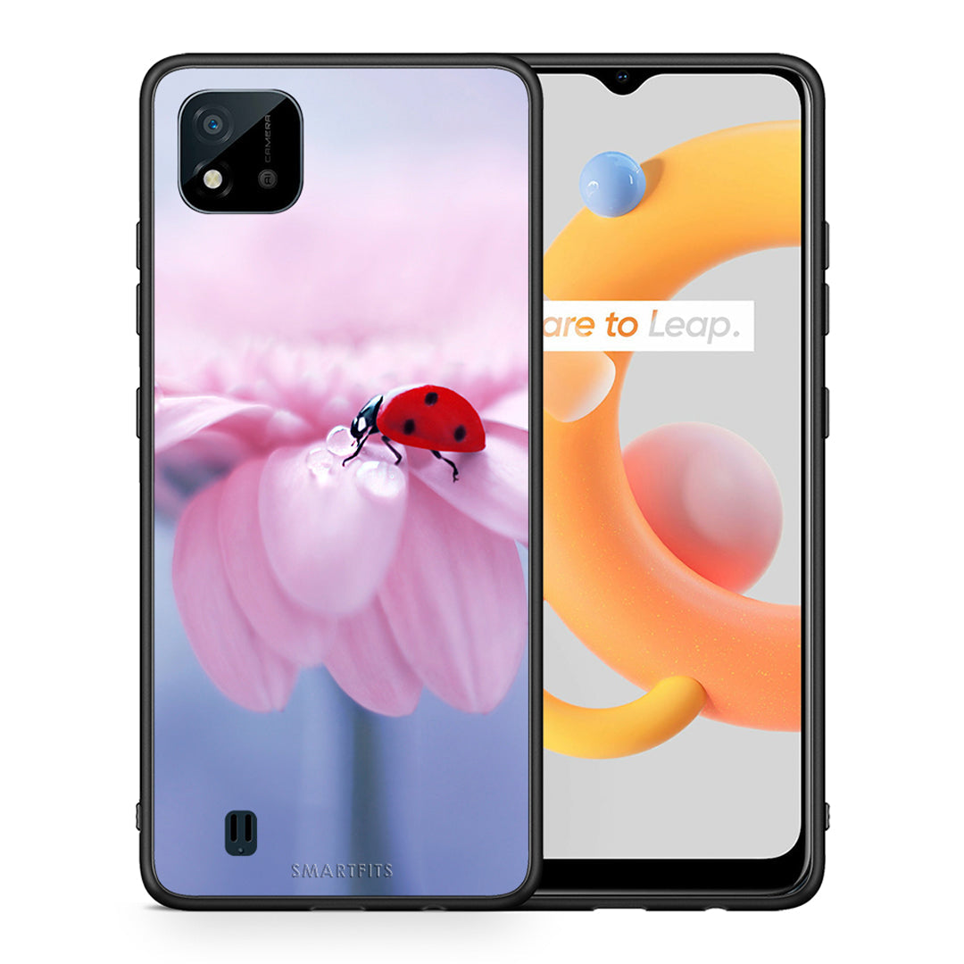Θήκη Realme C11 2021 Ladybug Flower από τη Smartfits με σχέδιο στο πίσω μέρος και μαύρο περίβλημα | Realme C11 2021 Ladybug Flower case with colorful back and black bezels