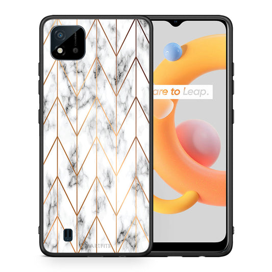 Θήκη Realme C11 2021 Gold Geometric Marble από τη Smartfits με σχέδιο στο πίσω μέρος και μαύρο περίβλημα | Realme C11 2021 Gold Geometric Marble case with colorful back and black bezels