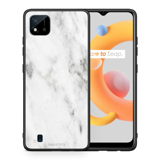 Θήκη Realme C11 2021 White Marble από τη Smartfits με σχέδιο στο πίσω μέρος και μαύρο περίβλημα | Realme C11 2021 White Marble case with colorful back and black bezels