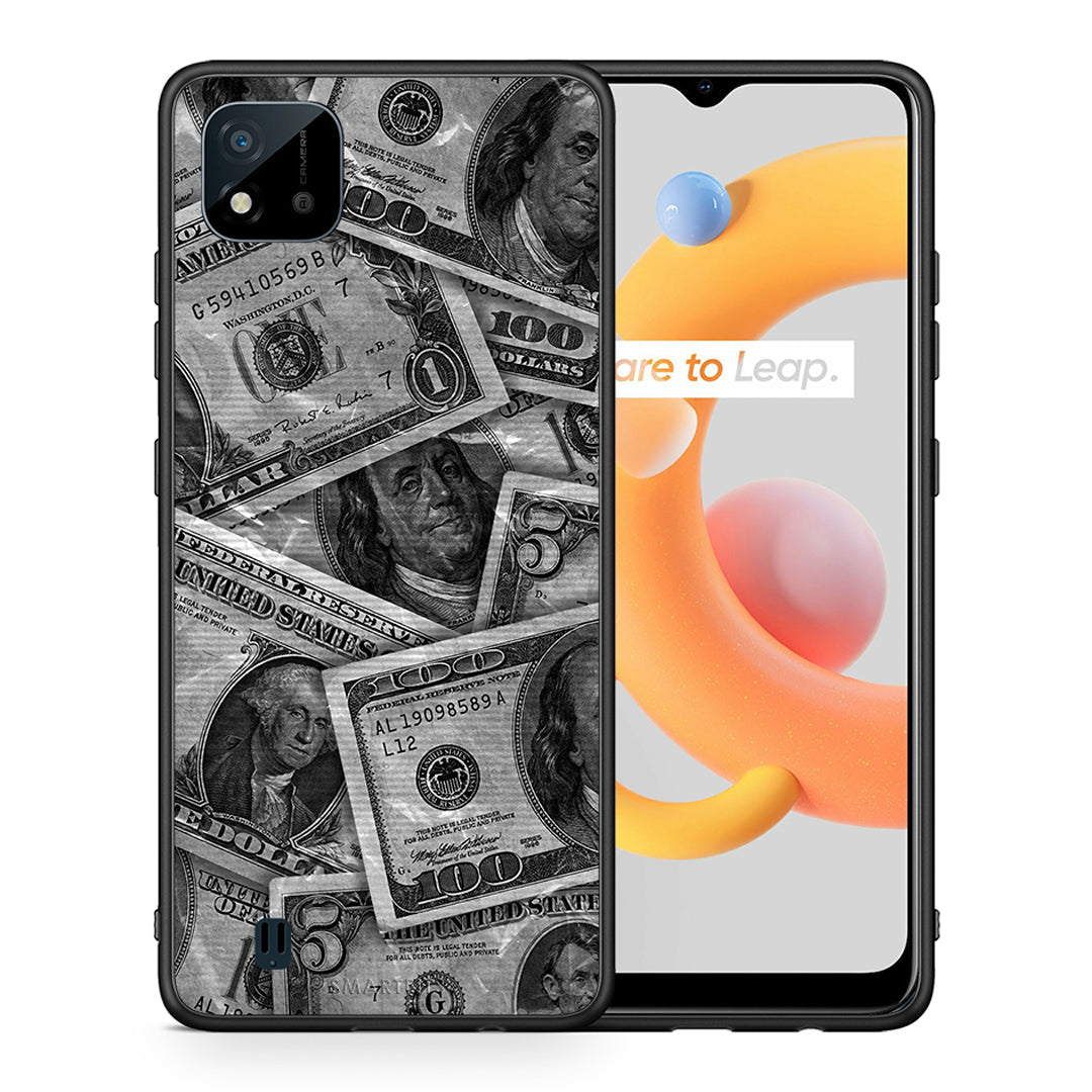Θήκη Realme C11 2021 Money Dollars από τη Smartfits με σχέδιο στο πίσω μέρος και μαύρο περίβλημα | Realme C11 2021 Money Dollars case with colorful back and black bezels