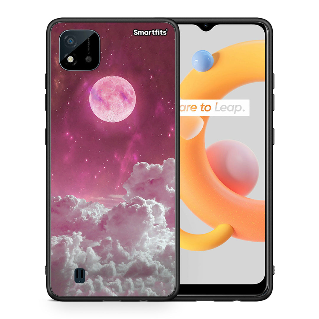 Θήκη Realme C11 2021 Pink Moon από τη Smartfits με σχέδιο στο πίσω μέρος και μαύρο περίβλημα | Realme C11 2021 Pink Moon case with colorful back and black bezels