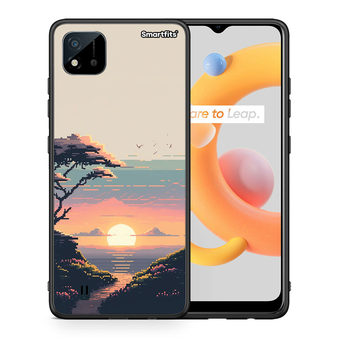 Θήκη Realme C11 2021 Pixel Sunset από τη Smartfits με σχέδιο στο πίσω μέρος και μαύρο περίβλημα | Realme C11 2021 Pixel Sunset case with colorful back and black bezels