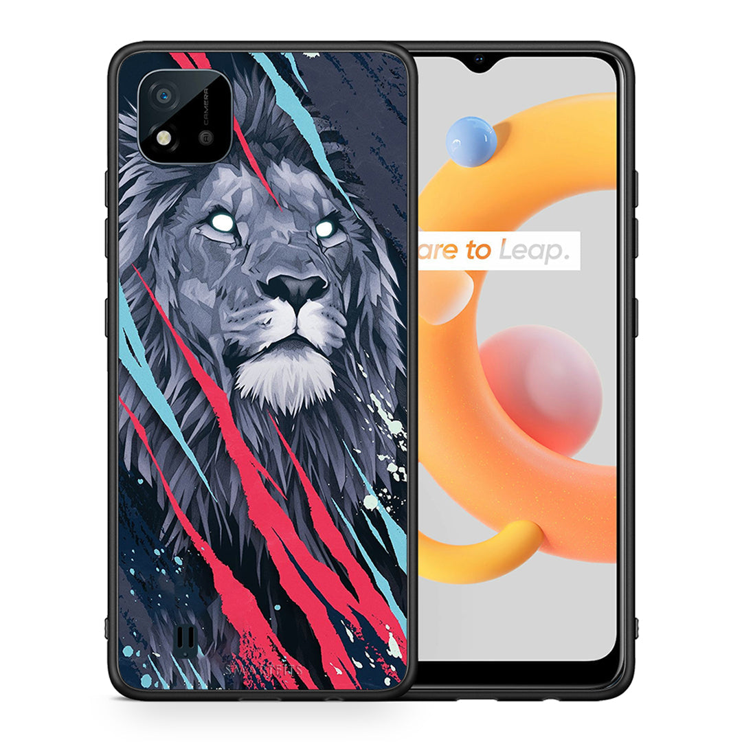 Θήκη Realme C11 2021 Lion Designer PopArt από τη Smartfits με σχέδιο στο πίσω μέρος και μαύρο περίβλημα | Realme C11 2021 Lion Designer PopArt case with colorful back and black bezels