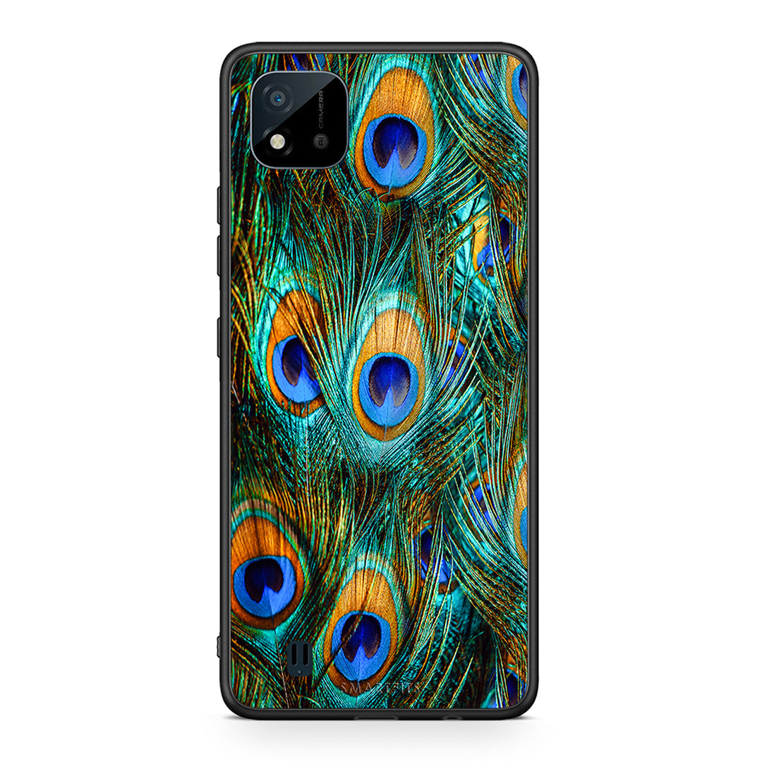 Realme C11 2021 Real Peacock Feathers θήκη από τη Smartfits με σχέδιο στο πίσω μέρος και μαύρο περίβλημα | Smartphone case with colorful back and black bezels by Smartfits