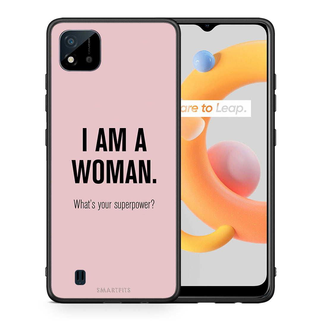 Θήκη Realme C11 2021 Superpower Woman από τη Smartfits με σχέδιο στο πίσω μέρος και μαύρο περίβλημα | Realme C11 2021 Superpower Woman case with colorful back and black bezels