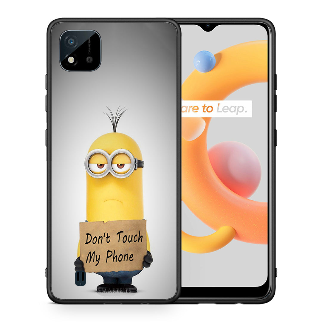 Θήκη Realme C11 2021 Minion Text από τη Smartfits με σχέδιο στο πίσω μέρος και μαύρο περίβλημα | Realme C11 2021 Minion Text case with colorful back and black bezels