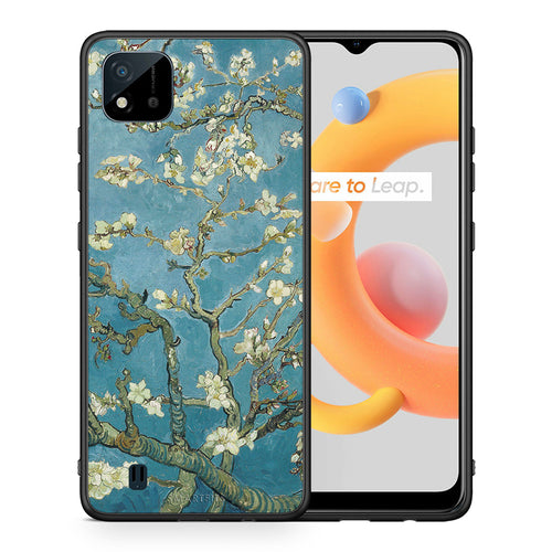 Θήκη Realme C11 2021 White Blossoms από τη Smartfits με σχέδιο στο πίσω μέρος και μαύρο περίβλημα | Realme C11 2021 White Blossoms case with colorful back and black bezels