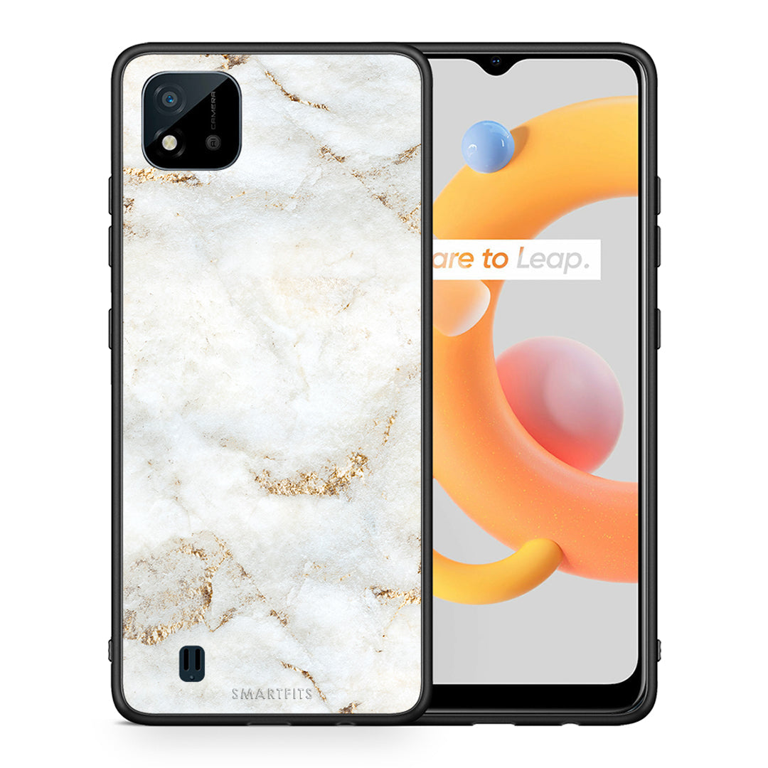 Θήκη Realme C11 2021 White Gold Marble από τη Smartfits με σχέδιο στο πίσω μέρος και μαύρο περίβλημα | Realme C11 2021 White Gold Marble case with colorful back and black bezels