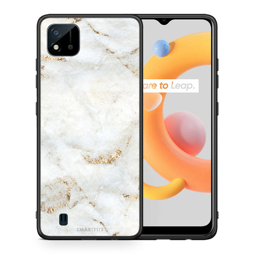 Θήκη Realme C11 2021 White Gold Marble από τη Smartfits με σχέδιο στο πίσω μέρος και μαύρο περίβλημα | Realme C11 2021 White Gold Marble case with colorful back and black bezels