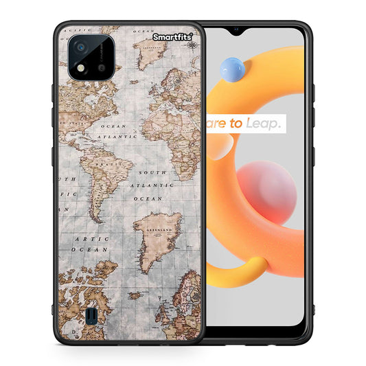 Θήκη Realme C11 2021 World Map από τη Smartfits με σχέδιο στο πίσω μέρος και μαύρο περίβλημα | Realme C11 2021 World Map case with colorful back and black bezels