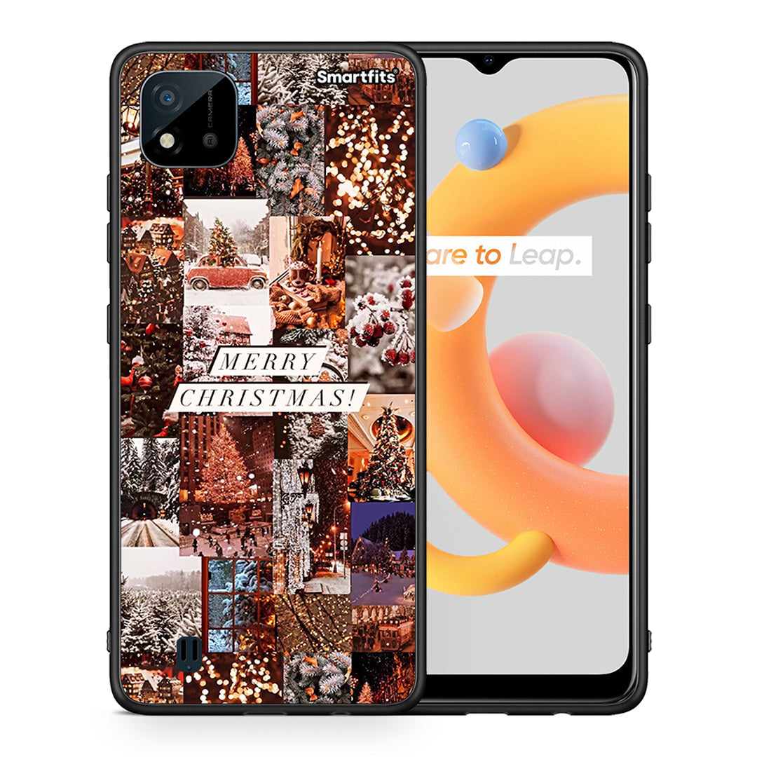 Θήκη Realme C11 2021 Xmas Collage από τη Smartfits με σχέδιο στο πίσω μέρος και μαύρο περίβλημα | Realme C11 2021 Xmas Collage case with colorful back and black bezels