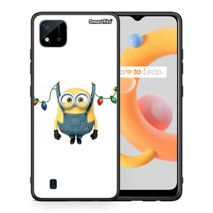 Θήκη Realme C11 2021 Xmas Minion Lights από τη Smartfits με σχέδιο στο πίσω μέρος και μαύρο περίβλημα | Realme C11 2021 Xmas Minion Lights case with colorful back and black bezels