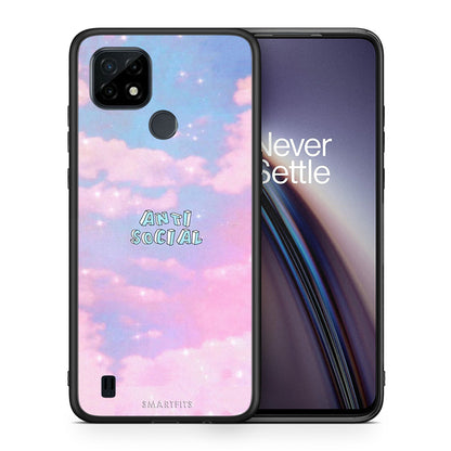 Θήκη Αγίου Βαλεντίνου Realme C21 Anti Social από τη Smartfits με σχέδιο στο πίσω μέρος και μαύρο περίβλημα |Realme C21 Anti Social case with colorful back and black bezels