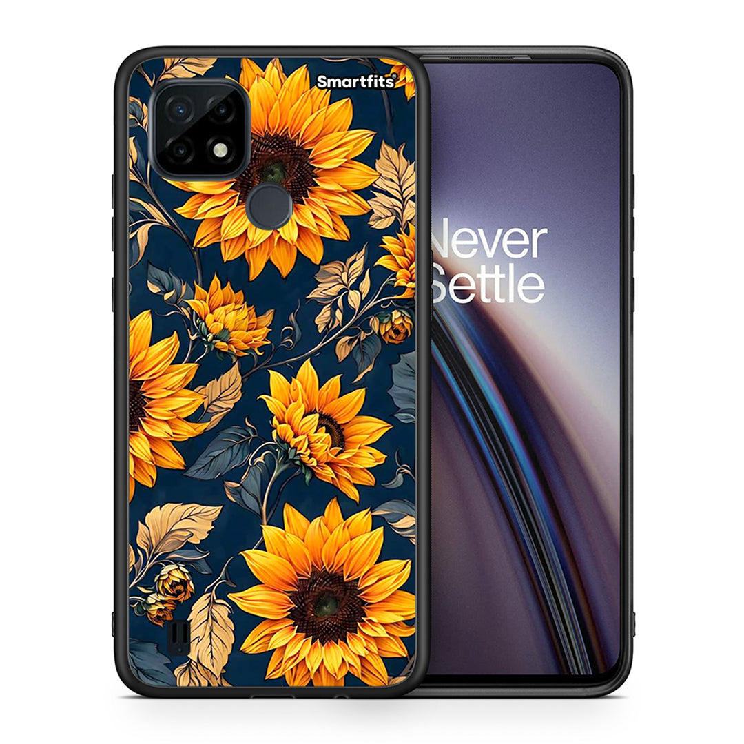 Θήκη Realme C21 Autumn Sunflowers από τη Smartfits με σχέδιο στο πίσω μέρος και μαύρο περίβλημα |Realme C21 Autumn Sunflowers case with colorful back and black bezels