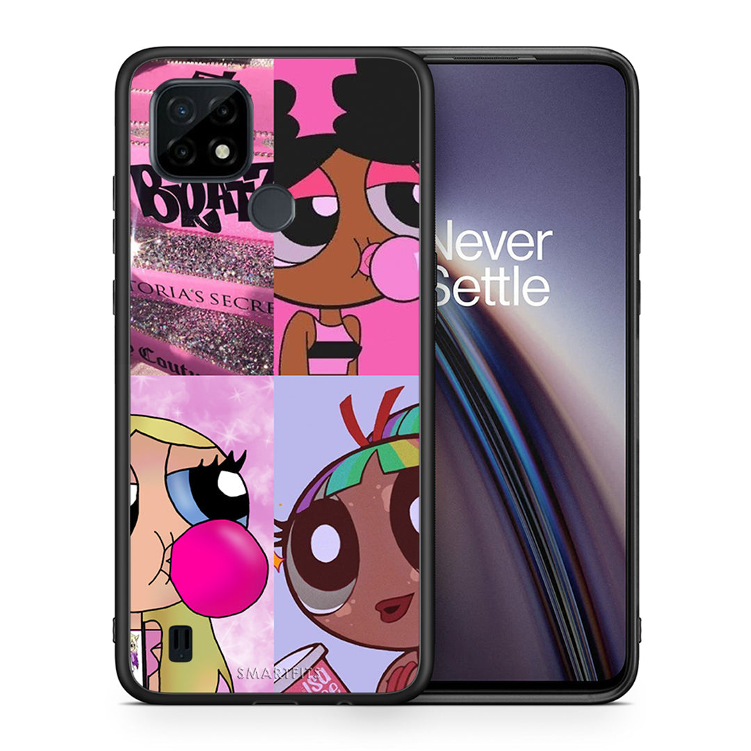 Θήκη Αγίου Βαλεντίνου Realme C21 Bubble Girls από τη Smartfits με σχέδιο στο πίσω μέρος και μαύρο περίβλημα |Realme C21 Bubble Girls case with colorful back and black bezels