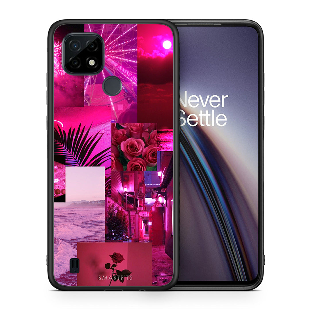 Θήκη Αγίου Βαλεντίνου Realme C21 Collage Red Roses από τη Smartfits με σχέδιο στο πίσω μέρος και μαύρο περίβλημα |Realme C21 Collage Red Roses case with colorful back and black bezels