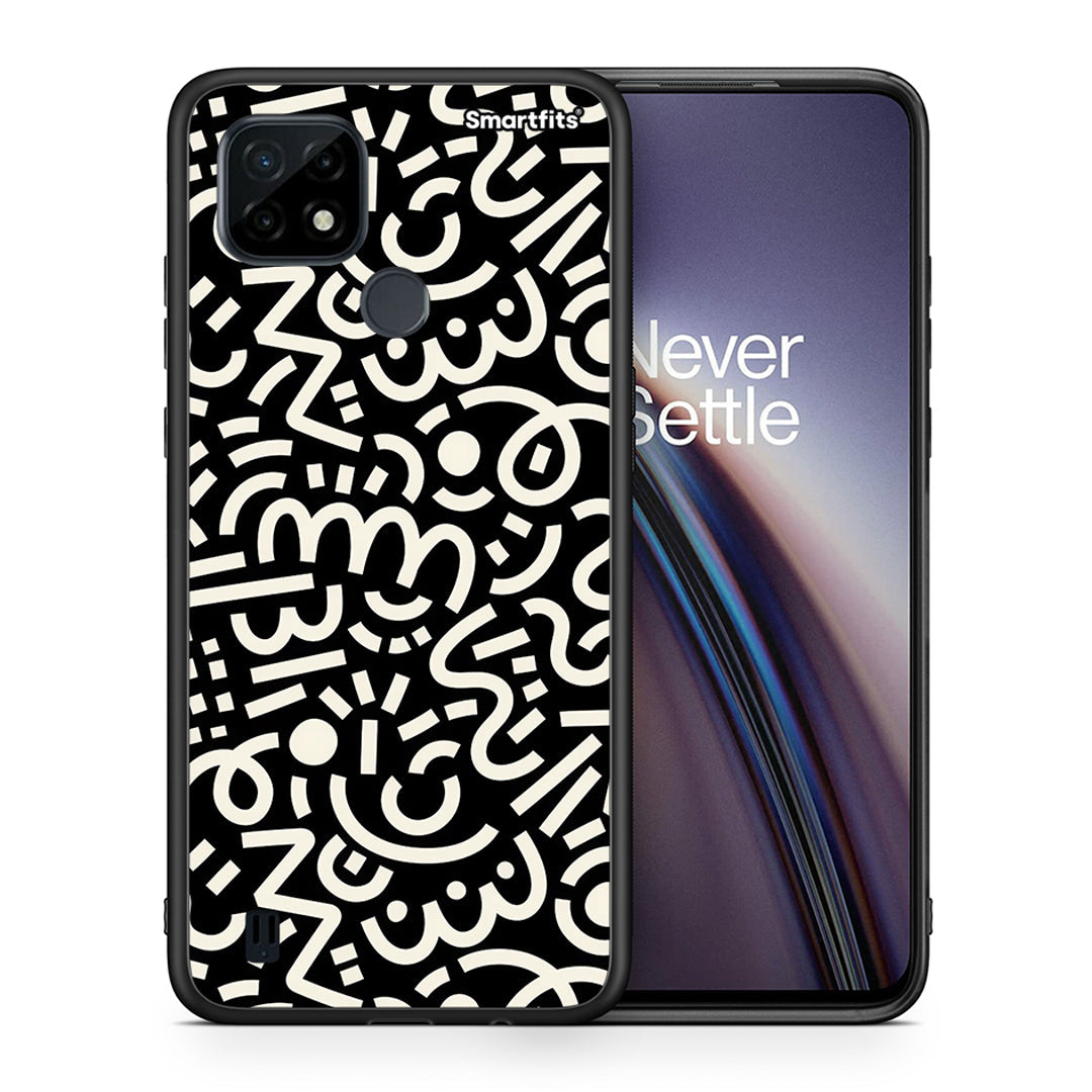 Θήκη Realme C21 Doodle Art από τη Smartfits με σχέδιο στο πίσω μέρος και μαύρο περίβλημα |Realme C21 Doodle Art case with colorful back and black bezels