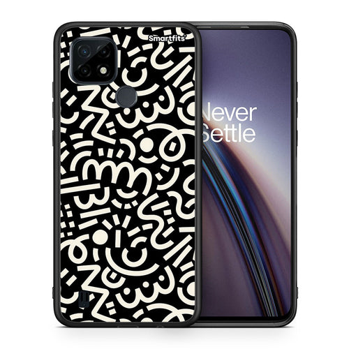 Θήκη Realme C21 Doodle Art από τη Smartfits με σχέδιο στο πίσω μέρος και μαύρο περίβλημα |Realme C21 Doodle Art case with colorful back and black bezels