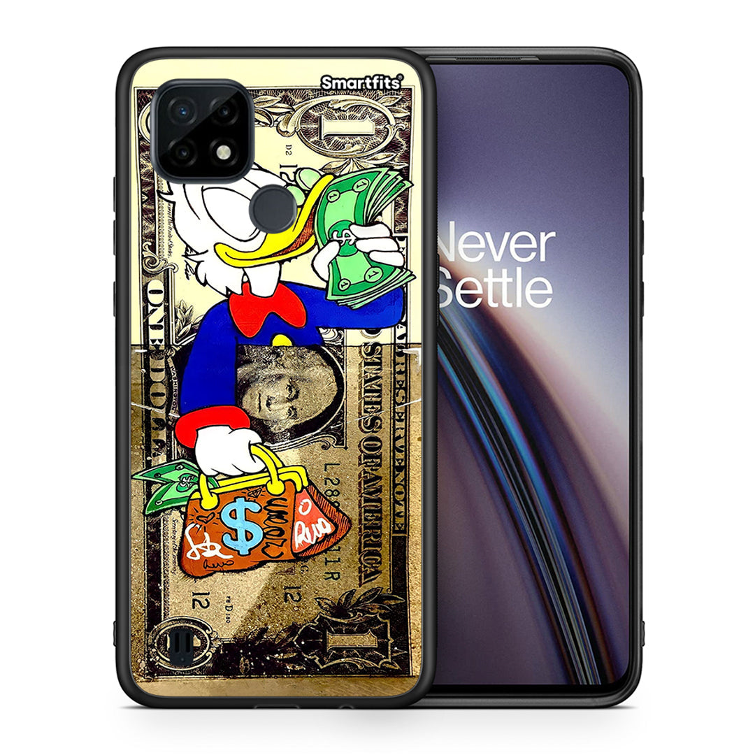 Θήκη Realme C21 Duck Money από τη Smartfits με σχέδιο στο πίσω μέρος και μαύρο περίβλημα |Realme C21 Duck Money case with colorful back and black bezels