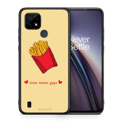 Θήκη Αγίου Βαλεντίνου Realme C21 Fries Before Guys από τη Smartfits με σχέδιο στο πίσω μέρος και μαύρο περίβλημα |Realme C21 Fries Before Guys case with colorful back and black bezels