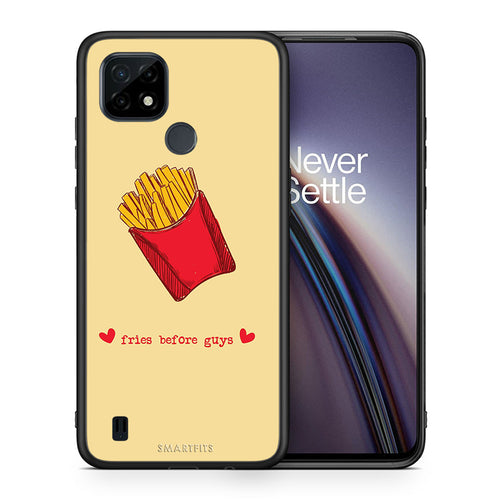 Θήκη Αγίου Βαλεντίνου Realme C21 Fries Before Guys από τη Smartfits με σχέδιο στο πίσω μέρος και μαύρο περίβλημα |Realme C21 Fries Before Guys case with colorful back and black bezels