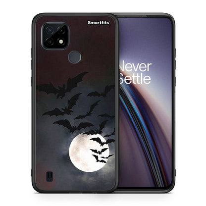 Θήκη Realme C21 Halloween Bat Night από τη Smartfits με σχέδιο στο πίσω μέρος και μαύρο περίβλημα |Realme C21 Halloween Bat Night case with colorful back and black bezels