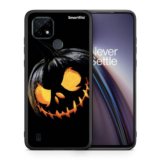 Θήκη Realme C21 Halloween Scary Pumpkin από τη Smartfits με σχέδιο στο πίσω μέρος και μαύρο περίβλημα |Realme C21 Halloween Scary Pumpkin case with colorful back and black bezels