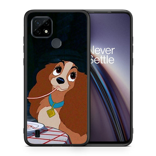 Θήκη Αγίου Βαλεντίνου Realme C21 Lady And Tramp 2 από τη Smartfits με σχέδιο στο πίσω μέρος και μαύρο περίβλημα |Realme C21 Lady And Tramp 2 case with colorful back and black bezels