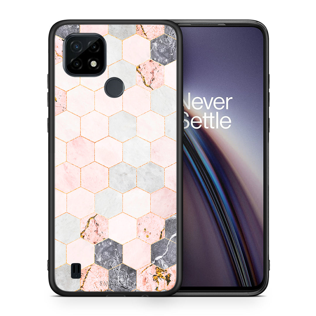 Marble Hexagon Pink - Realme C21 θήκη
