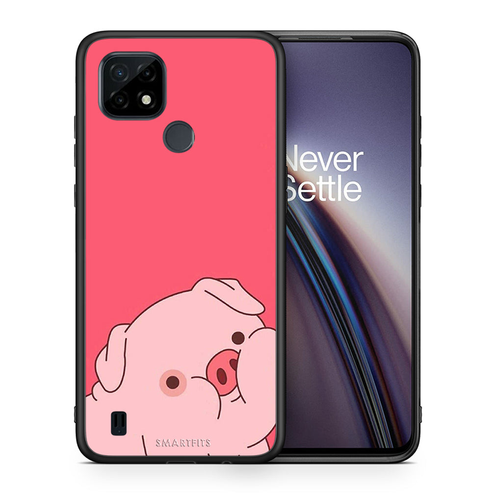 Θήκη Αγίου Βαλεντίνου Realme C21 Pig Love 1 από τη Smartfits με σχέδιο στο πίσω μέρος και μαύρο περίβλημα |Realme C21 Pig Love 1 case with colorful back and black bezels