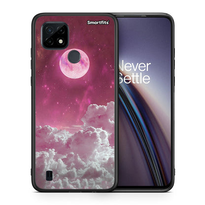 Θήκη Realme C21 Pink Moon από τη Smartfits με σχέδιο στο πίσω μέρος και μαύρο περίβλημα |Realme C21 Pink Moon case with colorful back and black bezels
