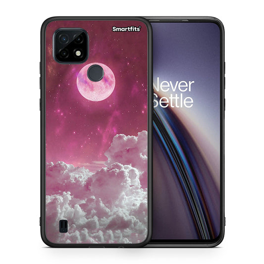 Θήκη Realme C21 Pink Moon από τη Smartfits με σχέδιο στο πίσω μέρος και μαύρο περίβλημα |Realme C21 Pink Moon case with colorful back and black bezels