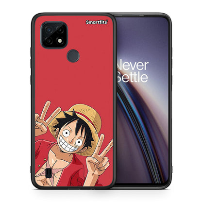 Θήκη Realme C21 Pirate Luffy από τη Smartfits με σχέδιο στο πίσω μέρος και μαύρο περίβλημα |Realme C21 Pirate Luffy case with colorful back and black bezels